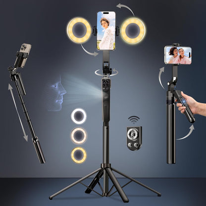 Extendable Auto Face Tracking Tripod 360° Rotation,70"",Camera Mount with Selfie Light and Remote for Gesture Control Smart Shooting Camera Mount with Selfie,No Need Application