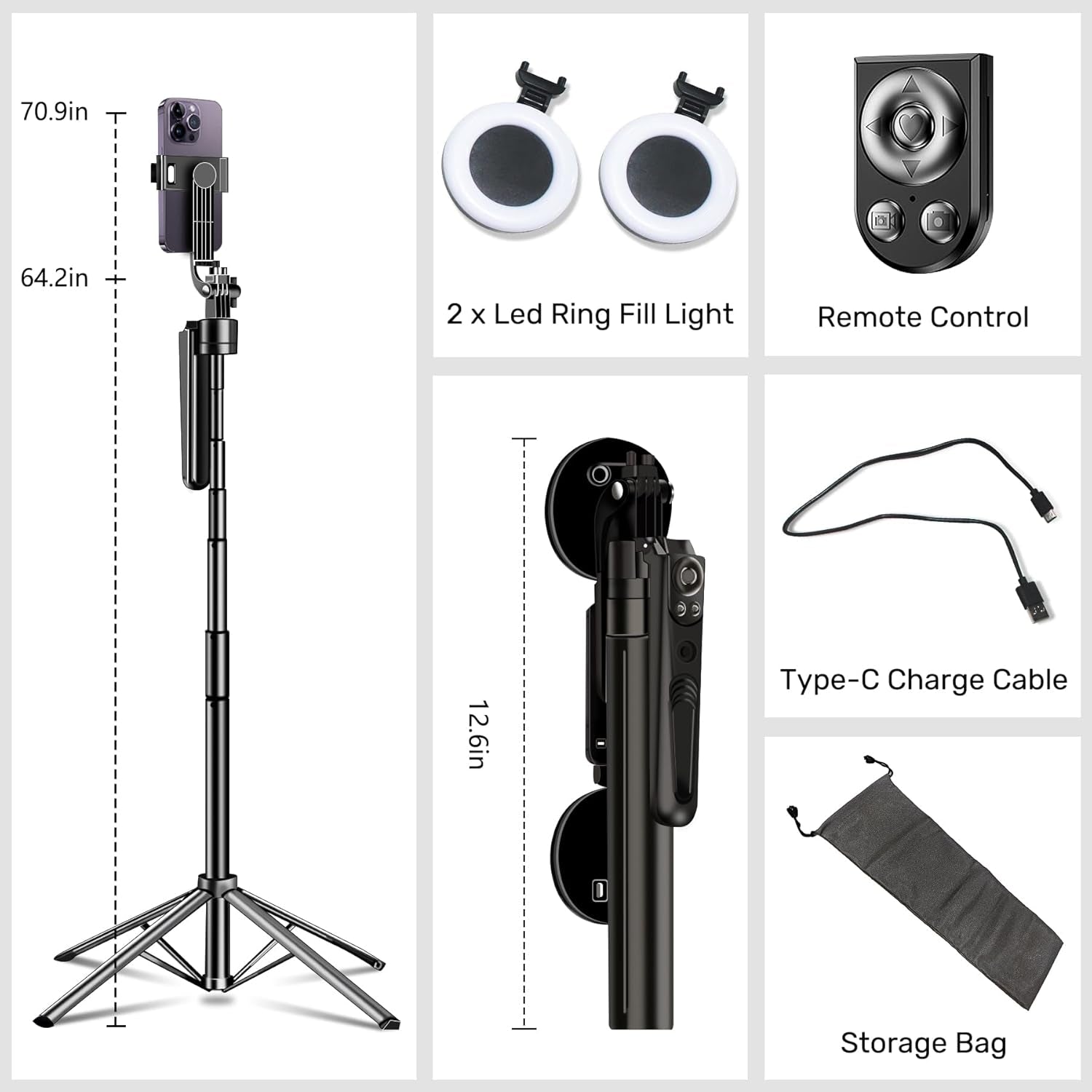 Extendable Auto Face Tracking Tripod 360° Rotation,70"",Camera Mount with Selfie Light and Remote for Gesture Control Smart Shooting Camera Mount with Selfie,No Need Application